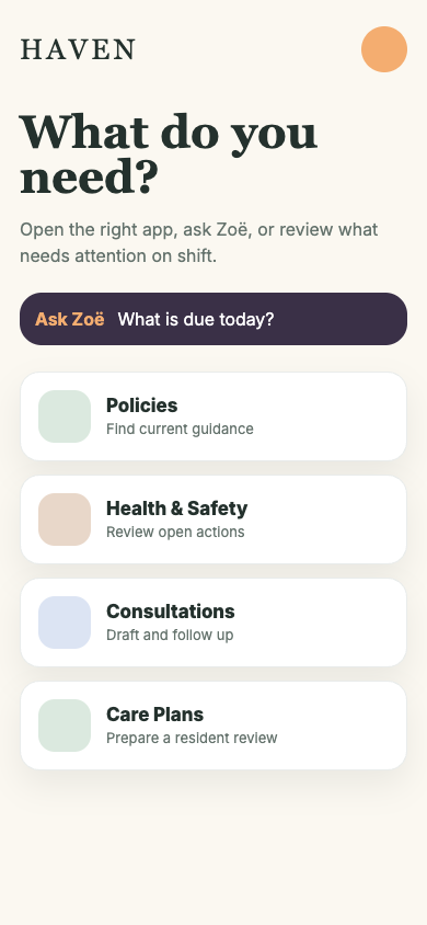 Haven OS mobile app selection screen